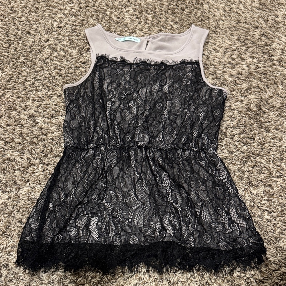 Maurices Black Lace Overlay Tank with Light Gray Base